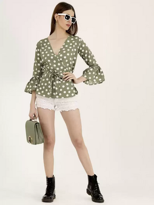 TANDUL  Casual Bell Sleeves Printed Women Green Top