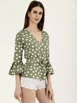 TANDUL  Casual Bell Sleeves Printed Women Green Top