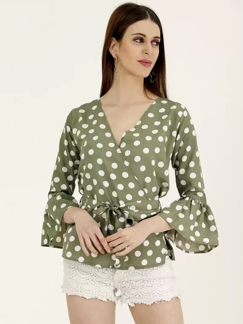 TANDUL  Casual Bell Sleeves Printed Women Green Top