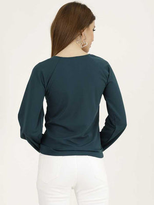 Casual Regular Sleeves Solid Women Dark Green Top