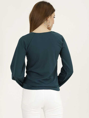 TANDUL  Casual Regular Sleeves Solid Women Dark Blue Top