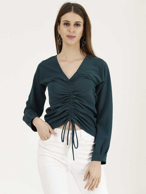 TANDUL  Casual Regular Sleeves Solid Women Dark Blue Top