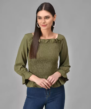 TANDUL  Casual Regular Sleeves Solid Women Green Top