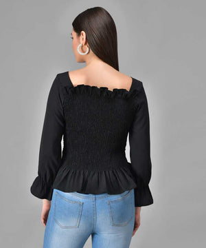 Casual Regular Sleeves Solid Women Black Top