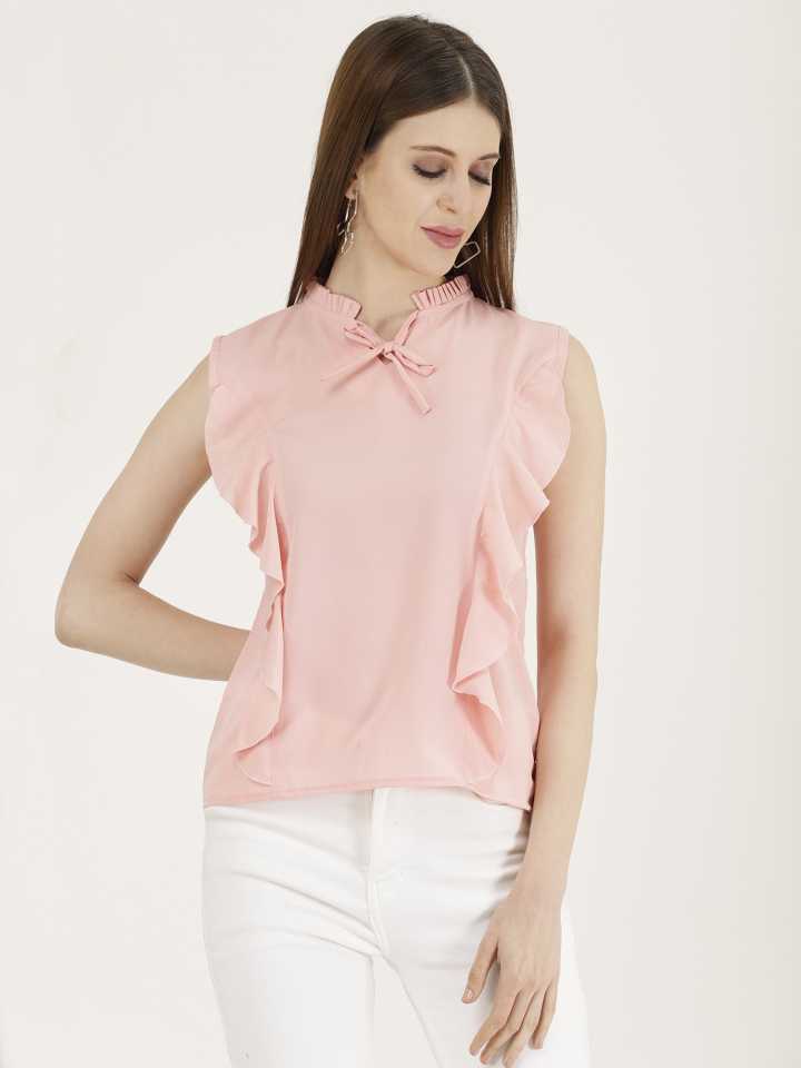 Casual Sleeveless Solid Women Pink Top