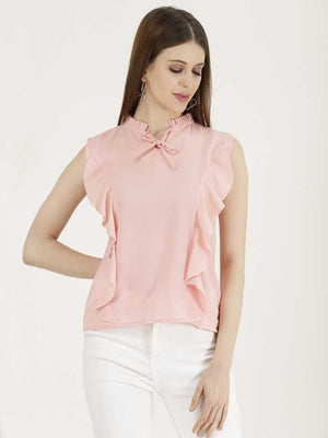 Casual Sleeveless Solid Women Pink Top