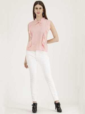 Casual Sleeveless Solid Women Pink Top