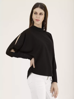 TANDUL  Casual Regular Sleeves Solid Women Black Top