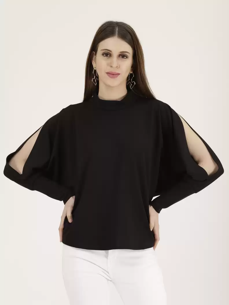 TANDUL  Casual Regular Sleeves Solid Women Black Top