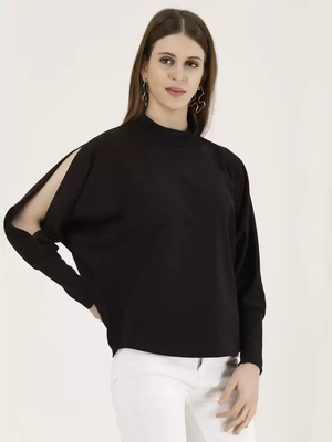 TANDUL  Casual Regular Sleeves Solid Women Black Top