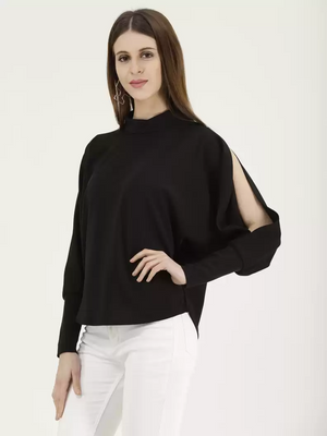 TANDUL  Casual Regular Sleeves Solid Women Black Top