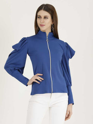 TANDUL  Casual Regular Sleeves Solid Women Blue Top