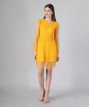 TANDUL  Women Fit and Flare Yellow Dress