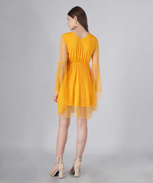 Women Fit and Flare Yellow Dress