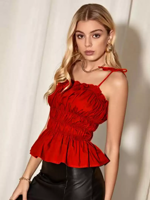 TANDUL  Casual Sleeveless Solid Women Red Top