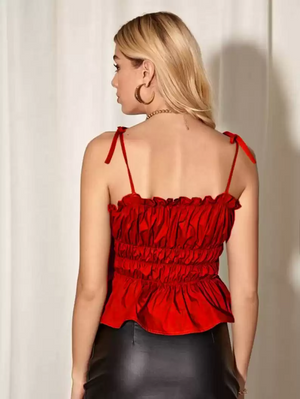 TANDUL  Casual Sleeveless Solid Women Red Top