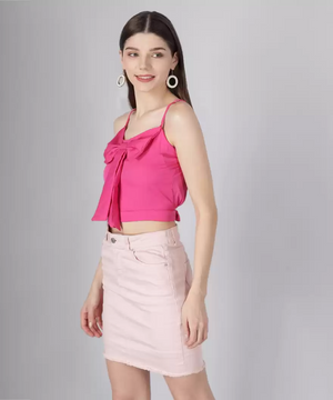 TANDUL Casual Sleeveless Solid Women Pink Top