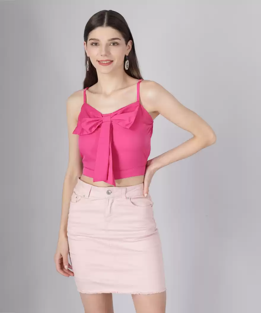 TANDUL Casual Sleeveless Solid Women Pink Top