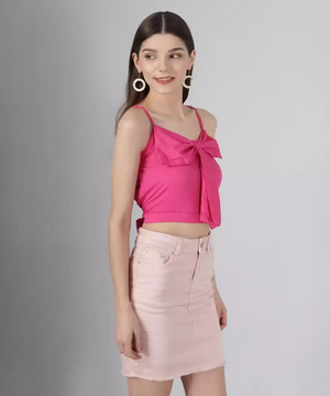 TANDUL Casual Sleeveless Solid Women Pink Top