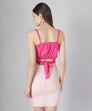 TANDUL Casual Sleeveless Solid Women Pink Top