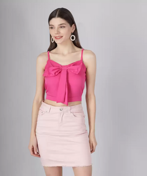 TANDUL Casual Sleeveless Solid Women Pink Top