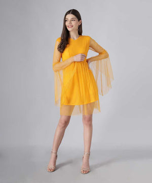 Women Fit and Flare Yellow Dress