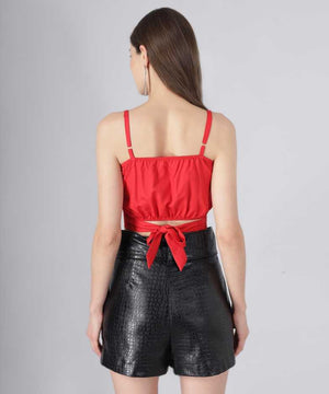 Casual Sleeveless Solid Women Red Top