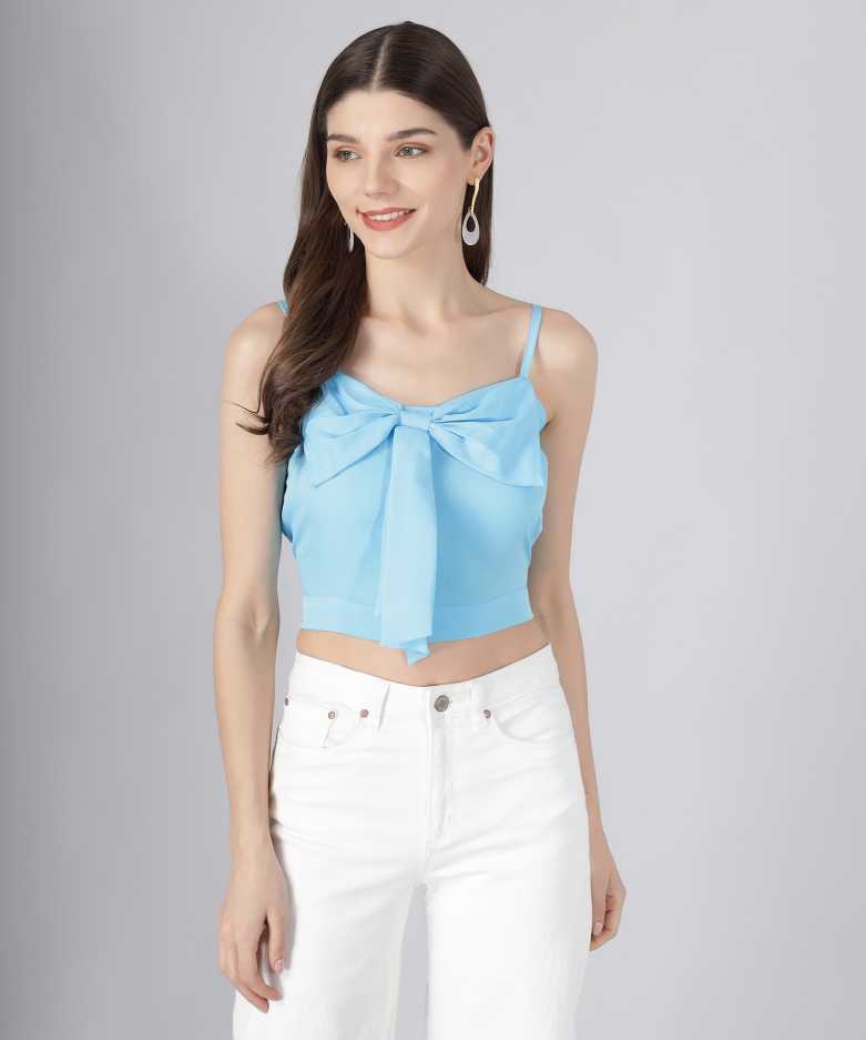 Casual Sleeveless Solid Women Blue Top