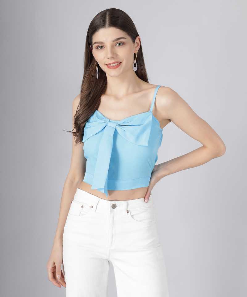 TANDUL  Casual Sleeveless Solid Women Blue Top