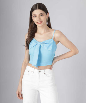 TANDUL  Casual Sleeveless Solid Women Blue Top