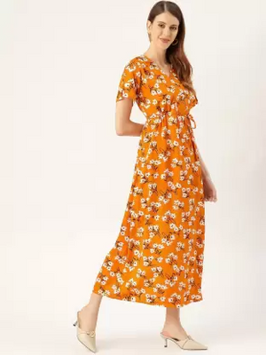 Women A-line Orange Dress