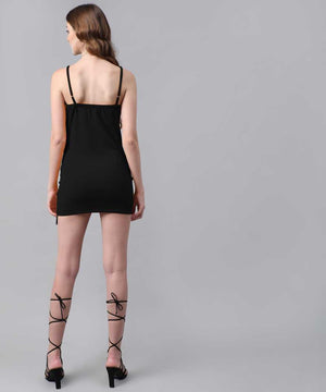 Women Cinched Waist Black Dress