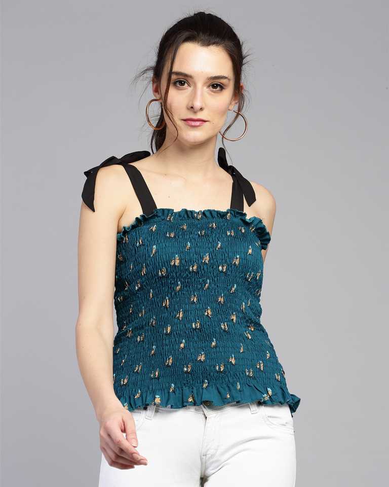 TANDUL  Casual Shoulder Straps Printed Women Multicolor Top