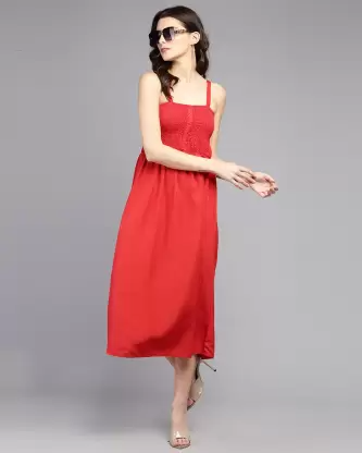 Women Fit and Flare Red Dress