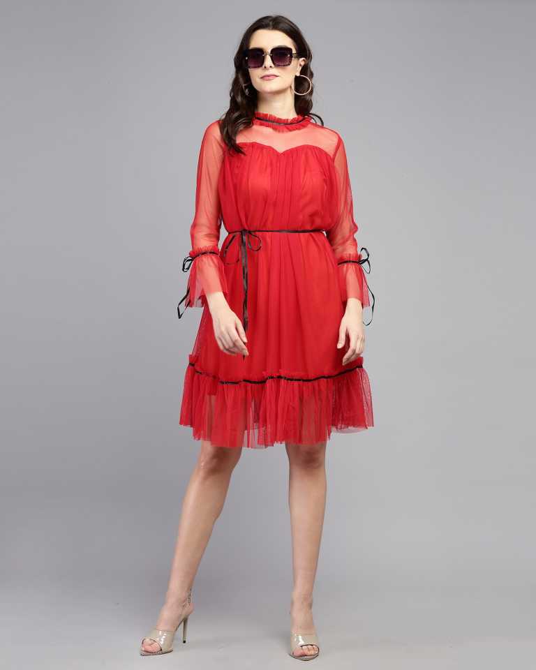 TANDUL  Women Fit and Flare Red Dress