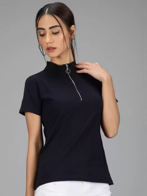 TANDUL  Casual Regular Sleeves Solid Women Dark Blue Top