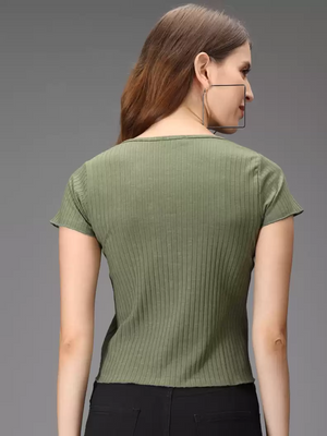 TANDUL  Casual Regular Sleeves Striped Women Green Top