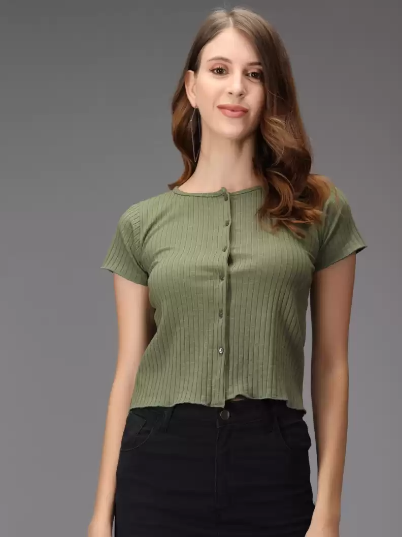 TANDUL  Casual Regular Sleeves Striped Women Green Top