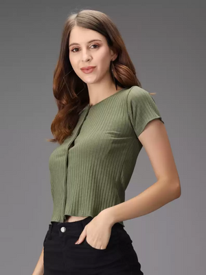 TANDUL  Casual Regular Sleeves Striped Women Green Top