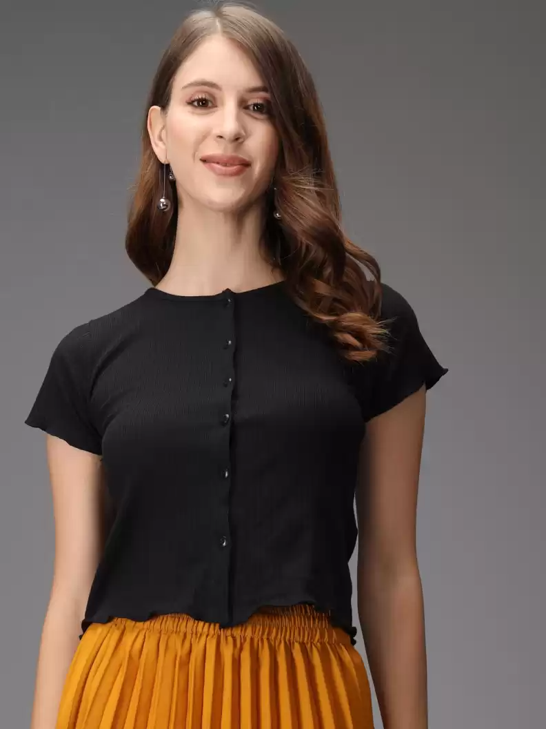 TANDUL  Casual Regular Sleeves Solid Women Black Top