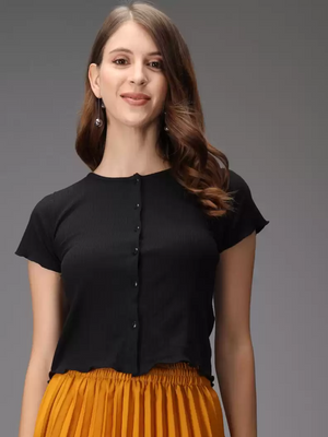 TANDUL  Casual Regular Sleeves Solid Women Black Top