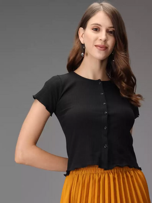 TANDUL  Casual Regular Sleeves Solid Women Black Top