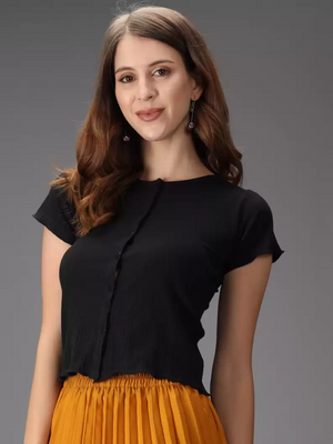 TANDUL  Casual Regular Sleeves Solid Women Black Top