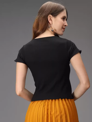 TANDUL  Casual Regular Sleeves Solid Women Black Top