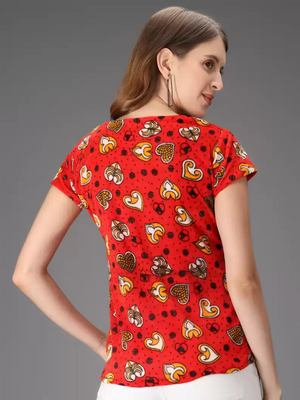 TANDUL  Casual Regular Sleeves Printed Women Red Top
