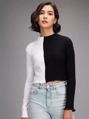 TANDUL  Casual Regular Sleeves Striped Women Black, White Top
