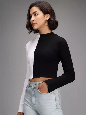 TANDUL  Casual Regular Sleeves Striped Women Black, White Top