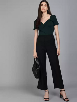 TANDUL  Casual Regular Sleeves Solid Women Dark Green Top