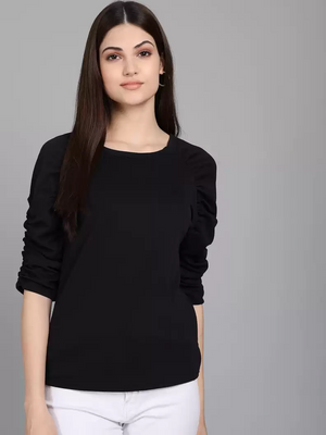 TANDUL  Casual Regular Sleeves Striped Women Black Top