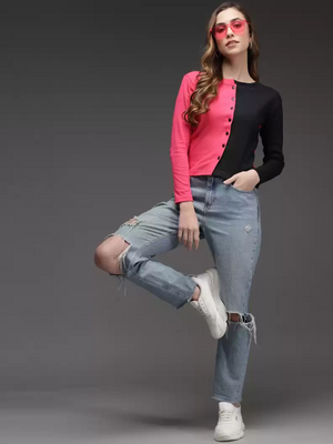 TANDUL  Casual Regular Sleeves Color Block Women Multicolor Top